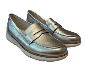 Cole Haan 4.ZEROGRAND Silver Metallic Leather Loafers Women's Size 9 M